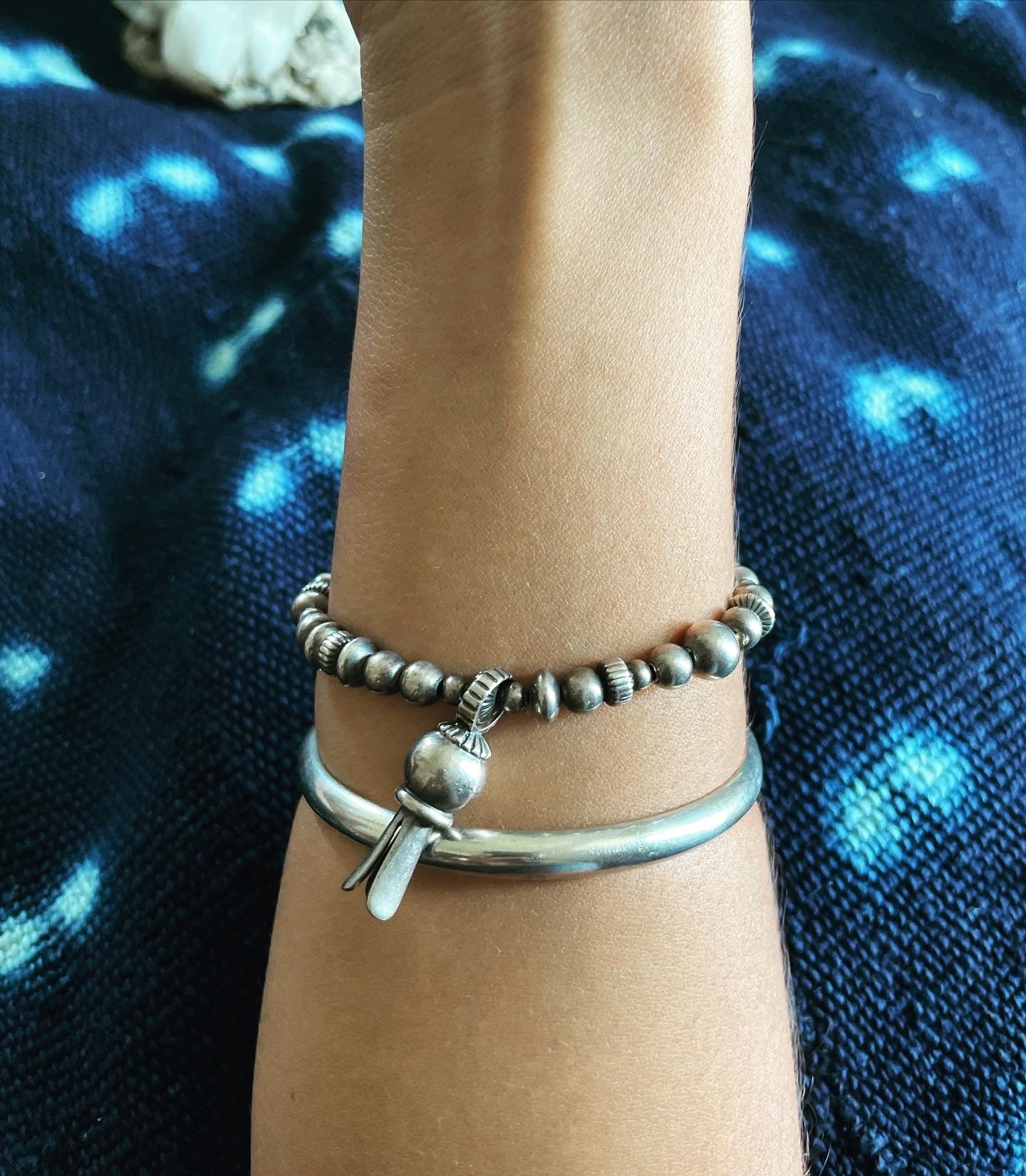 Silver Pearl & Squash Blossom Bracelet