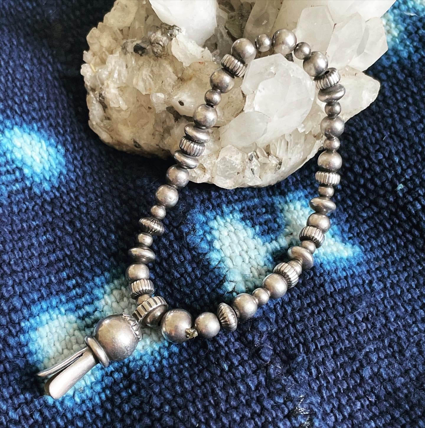 Silver Pearl & Squash Blossom Bracelet